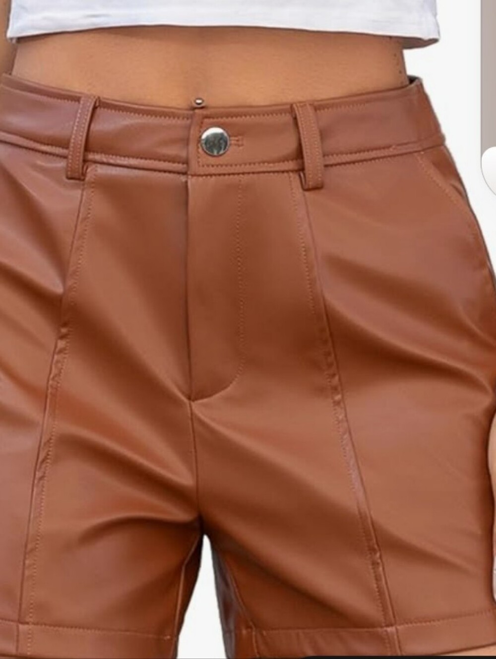 Trendfoll Womens Brown Faux Leather Shorts High Waisted PU Elastic NWT Size S